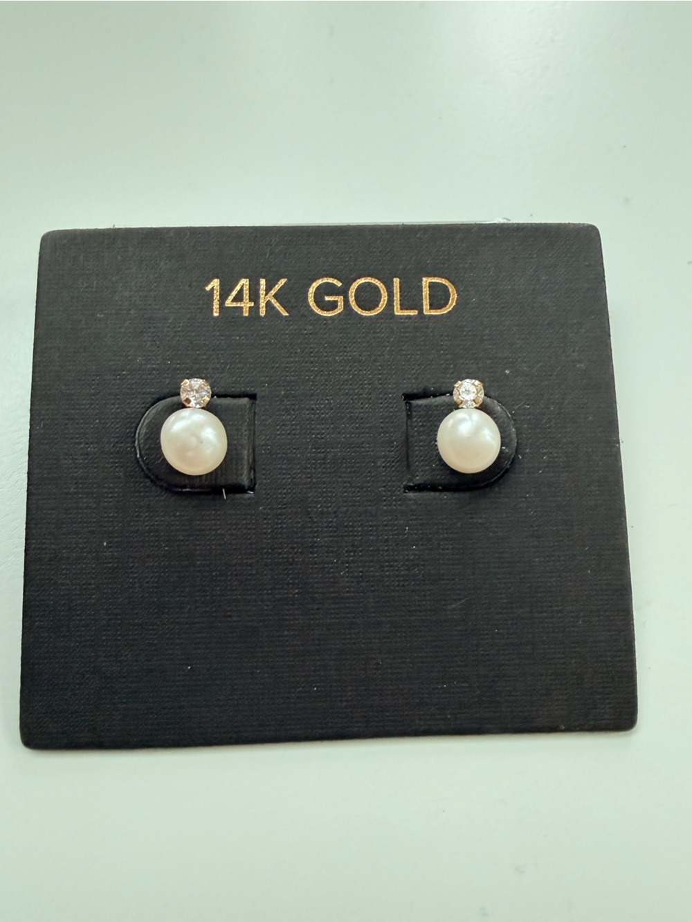14K Gold Pearl and Diamond Stud Earrings - White Pearls
